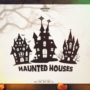 Halloween maisons hantées SVG - fichiers SVG Halloween - fichiers de coupe Cricut - fichiers dxf silhouette - automne svg - fichiers de coupe Halloween
