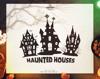 Halloween Haunted Houses SVG - Halloween SVG Files - Cricut cut files - Silhouette dxf files - Fall svg - Halloween cut files