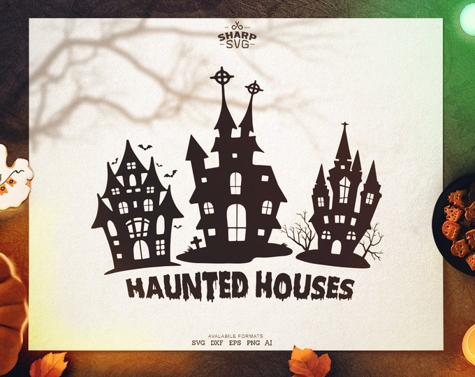 Halloween Haunted Houses SVG - Halloween SVG Files - Cricut cut files - Silhouette dxf files - Fall svg - Halloween cut files