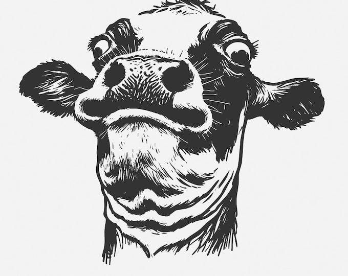 Funny Cow PNG, Quirky Cow Portrait, Watercolor Clipart, Heifer Art, Humorous Cow, Digital Download, Cow Cartoon, Clipart