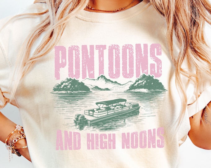 Pontoons and High Noons Retro Vintage Neon Summer Boat Beer Seltzer PNG, Funny Meme Gift, Happy Father's Day, Digital Download