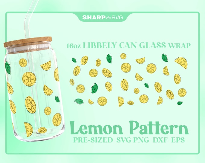 Lemon Pattern Can Glass Wrap SVG • 16oz Glass Beer Can Cutfile • Can Template • digital files dxf eps png • Cricut • Silhouette