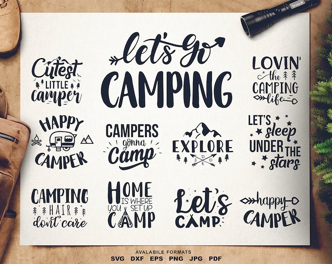 Camper SVG - Camping SVG - Quotes / Sayings - Happy camper SVG - Camping Bundle Cutting files / cut files - For Cricut, Silhouette and more