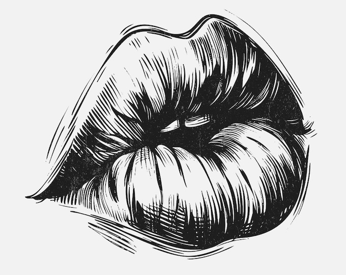 Lips Sublimation Design, Print Lips, Retro Valentine Clip Art, Instant Download, Vintage Lettering