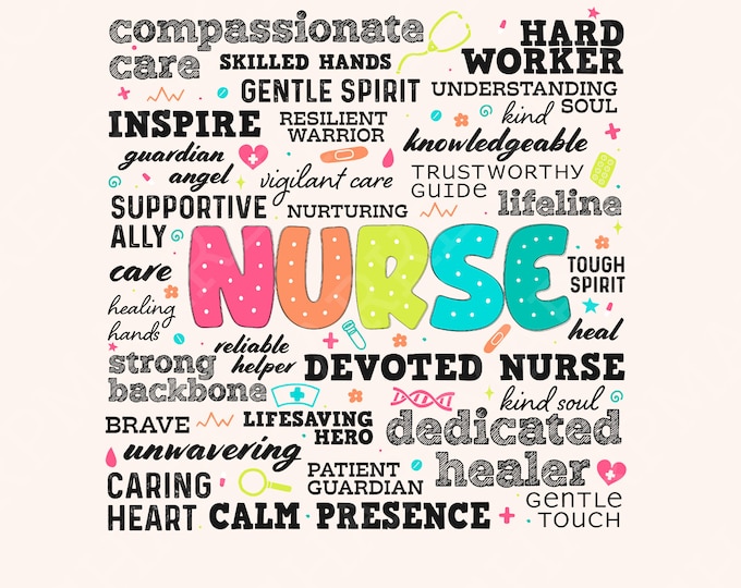 Retro Nurse Word PNG, Nurse Life Png, Funny Nurse Quotes, Floral Nurse, Doodles, Sublimation Design, Nurse Gift, Instant Download