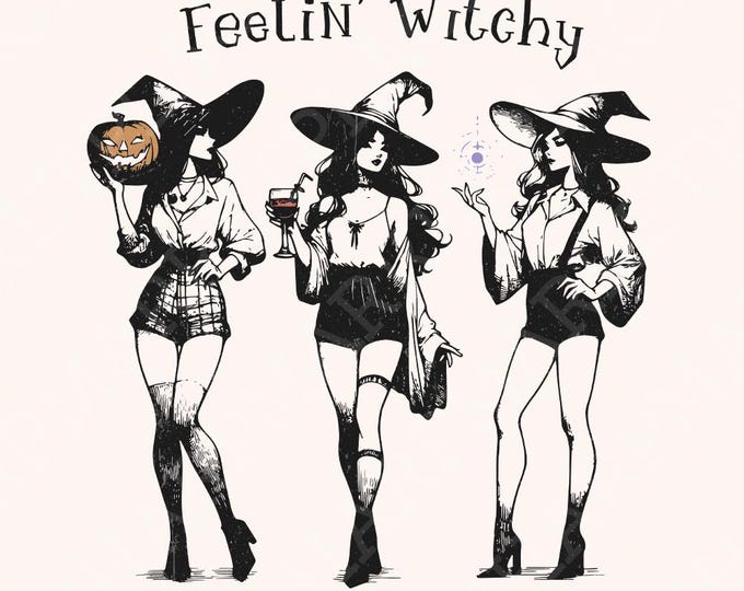 Retro Witch PNG, Halloween Design, Spooky Season PNG, Horror Movie Vintage png, Instant Download, Witchy Woman PNG, Retro Halloween