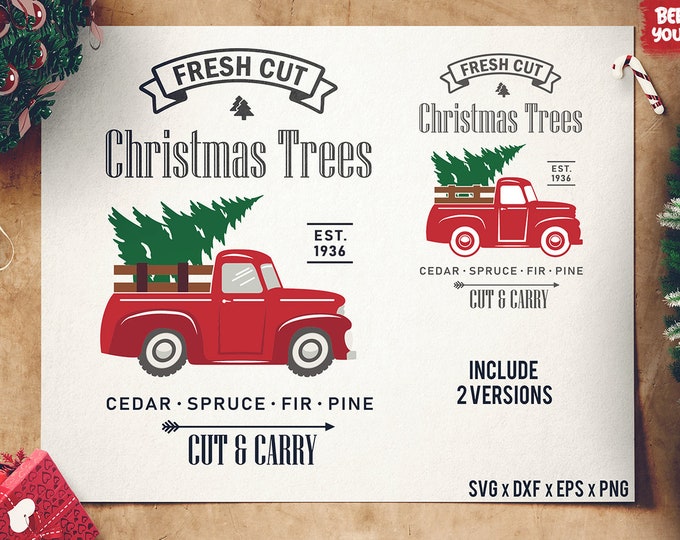 Christmas Tree Truck SVG - Red Tree Truck Sign SVG - DXF - Silhouette Cameo - Holiday Truck svg - Cut Files for Cricut - Silhouette cut file