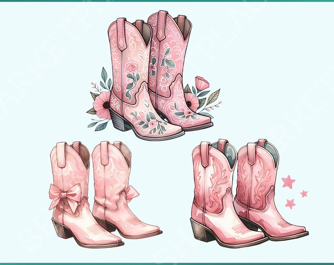 Coquette Cowgirl PNG Bundle: Pink Ribbon Tee, Cowgirl Boots, Pink Bow, Western & Trendy Sublimation Designs, Y2K Aesthetic Baby Tee