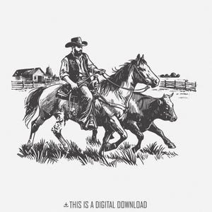Cavallo da cowboy vintage PNG Retro Wrangler Art Western Rodeo Bovini Design a sublimazione Scarica 300 DPI Sfondo trasparente