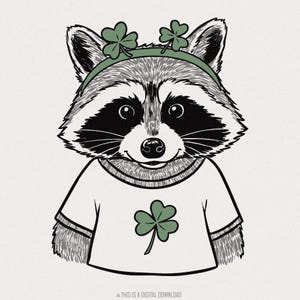 Drôle de raton laveur St Patrick's Day PNG, rétro St Patricks Day PNG, trèfle porte-bonheur, coquette St Pattys Day, trèfle, irlandais, St Patricks Day PNG