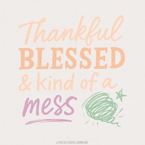 Dankbar gesegnet & ein bisschen durcheinander PNG, Herbst Sprüche PNG, Thanksgiving Digital Download, niedliches positives chaotisches Leben Shirt Design, Sublimation