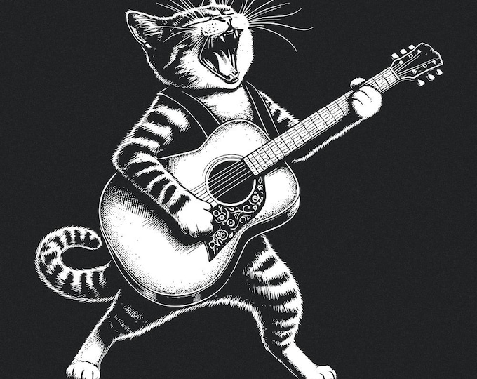 Funny Cat Playing Guitar PNG Digital Download, Sublimation, Instant Download, Tshirt Design, Clip Art PNG, Graphic Tee, Cat Lover Gift, png
