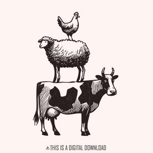 Vintage animaux de la ferme empilage PNG, tshirt de Style campagnard, png de ferme unique, cadeau pour les amoureux des animaux, conception de tshirt western