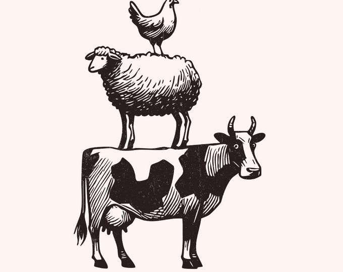 Vintage Farm Animals Stacking PNG, Country Style Tshirt, Unique Farmhouse png, Animal Lovers Gift, Western Tshirt Design