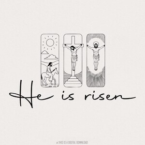 Lui è risorto PNG, disegno di sublimazione di Pasqua, Gesù Pasqua cristiana PNG, maglietta di Pasqua png, versetto della Bibbia Matteo 28:6, Buona Pasqua PNG