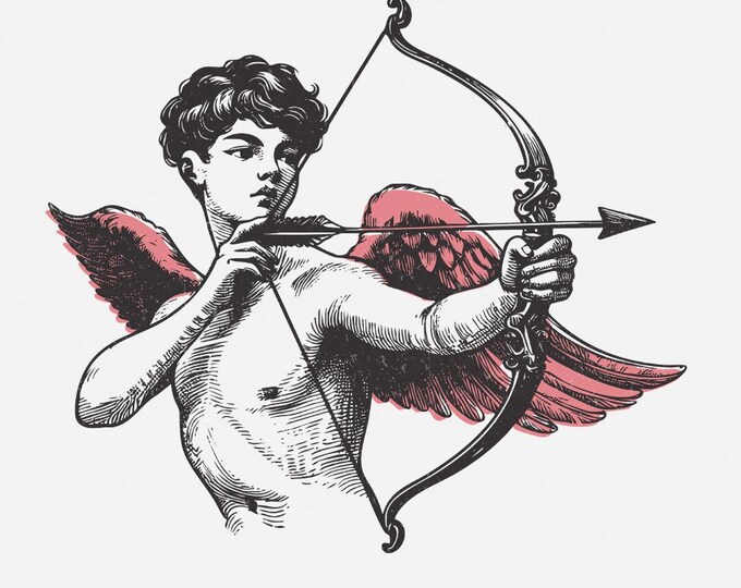 Cupid Love Archer, Valentine’s Day Shirt Design, Trendy Retro Cupid, Angel Archer Love, Cute Valentine Sublimation Art, Romantic Bow & Arrow