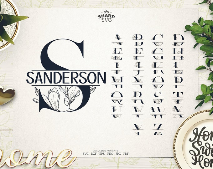 Split Floral Letters SVG - Name Split Letter SVG - Monogram Font svg - Split Letter Name Monogram - Family Split Cricut Silhouette Laser