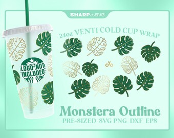 Monstera Leaf SVG for Starbks Venti Cold Cup 24 oz • Custom full wrap SVG for Coffee Cup • digital files dxf eps png • Cricut • Silhouette