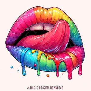 Rainbow Lips PNG, Dripping Lip clipart, Digital Download, Colorful PNG, Rainbow Lips Sublimation, kiss lips dtf design, Colors Oozing