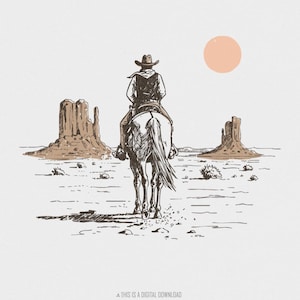 Téléchargement numérique Western, Cowboy Desert Western PNG, Sublimation Western, Art Western rétro vintage, Cowboy bohème country, Cactus du désert
