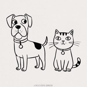 Schattige hond en kat png, cartoon huisdier vrienden digitale download, shirt grappig dierenvriend, sublimatie clipart, huisdier minnaar png, vintage design