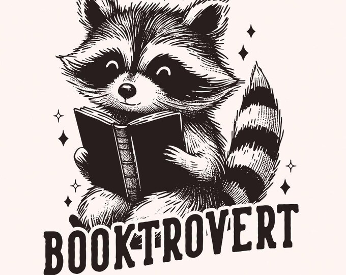 Booktrovert PNG, Funny Book Lover PNG, Reading Raccoon png, Book Lover Gift PNG, Librarian png, Bookish png, Retro Reading png