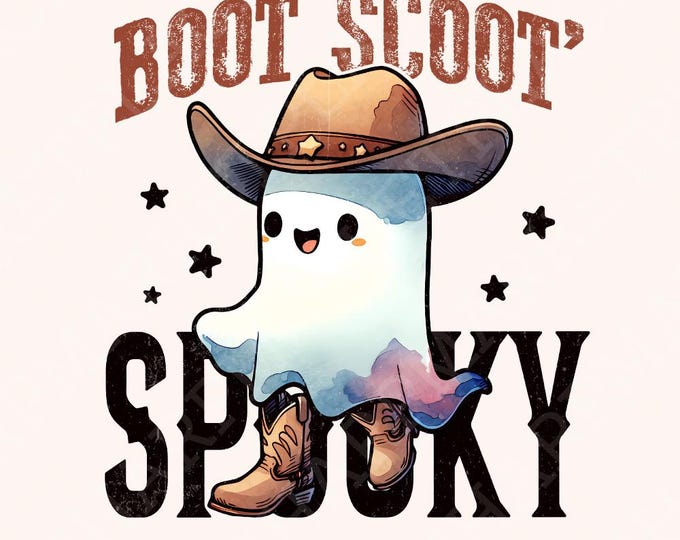Boot Scoot Spooky PNG, Western Ghost PNG, Retro Halloween Design, Cowboy Shirt Graphic, Funny Halloween Shirt png, Spooky Season PNG