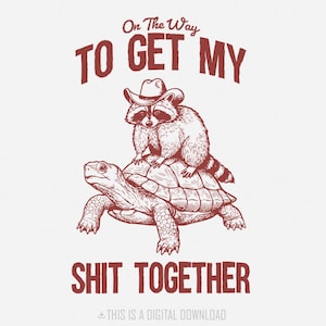 Op weg om mijn leven samen te krijgen png, grappige wasbeer png, humor voor volwassenen png, sarcastisch shirtontwerp, retrodesign png, sublimatie, boho