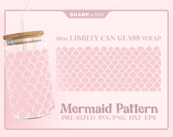 Mermaid Pattern SVG Can Glass Wrap SVG • 16oz Glass Beer Can Cutfile • Can Template • digital files dxf eps png • Cricut • Silhouette