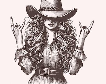 Cowgirl PNG, Sublimation Design, Trendy PNG, Vintage png, Rocker png, Western png, Cowboy png, Digital Download, Silhouette, Download