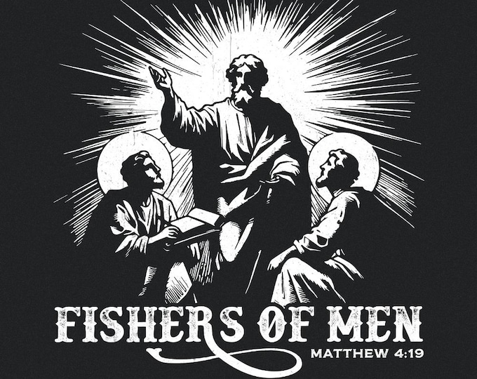 Fishers of Men PNG, Retro Christian Sublimation, Vintage Men's Bible Shirt png, Minimal Christian Dad PNG, Western Faith, Instant Download