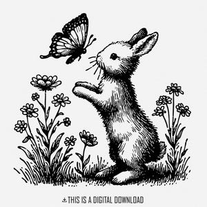 Lapin et papillon PNG, design décoratif printemps lapin, Clipart floral lapin, Silhouette de lapin, bébé animal, papillon png