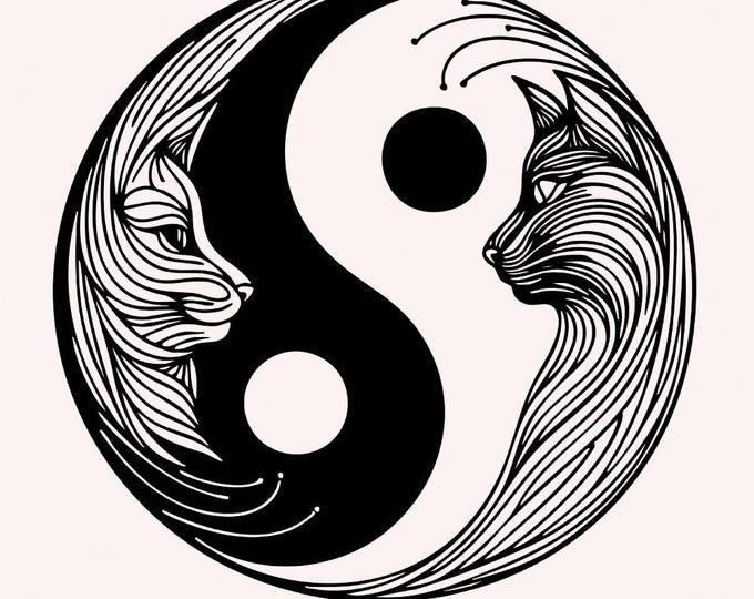 Yin Yang Cats png, Cat Silhouette, Vintage Cats, Black White Cat Clipart, Cute Cats png, Yinyang Cats, Digital File, PNG Download
