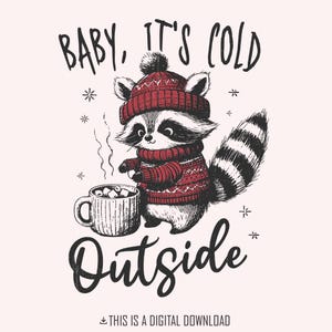 Baby It's Cold Outside PNG, Christmas Raccoon PNG, Cozy Season PNG, Retro Holiday Sublimation, Funny Holiday PNG, Sweater Weather PNG