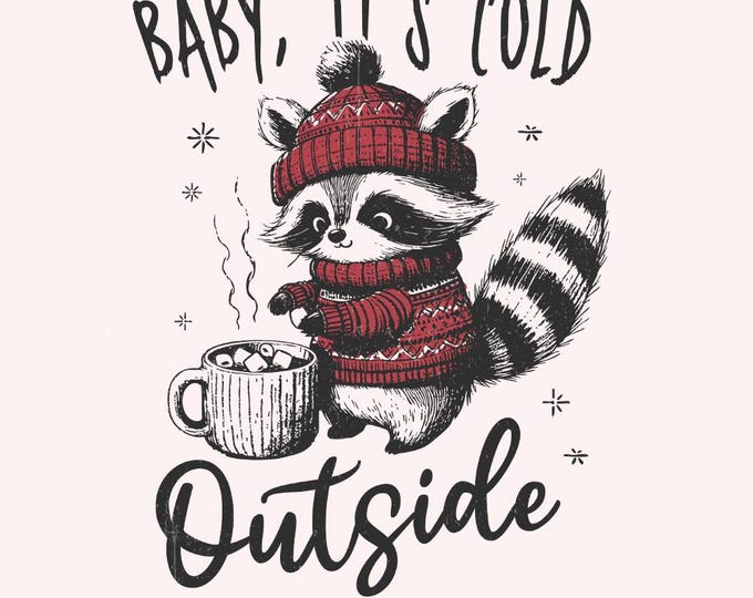 Baby It's Cold Outside PNG, Christmas Raccoon png, Cozy Season PNG, Retro Holiday Sublimation, Funny Holiday PNG, Sweater Weather png