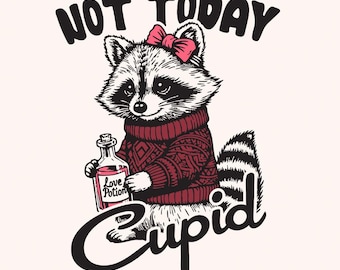 Not Today Cupid Funny Raccoon PNG, Valentine's Day Sublimation Design, Sarcastic Feral Humor, Retro Valentines, Snarky Trash Panda, Sassy