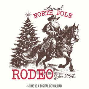Cowboy Santa Western Christmas PNG, rodéo vintage rétro, téléchargement tendance par sublimation, mignon pôle Nord, art numérique imprimable