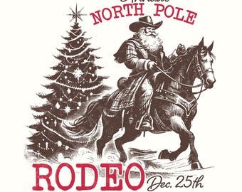 Cowboy Santa Western Christmas PNG, Retro Vintage Rodeo Design, Trendy Sublimation Download, Cute North Pole, Printable Digital Art
