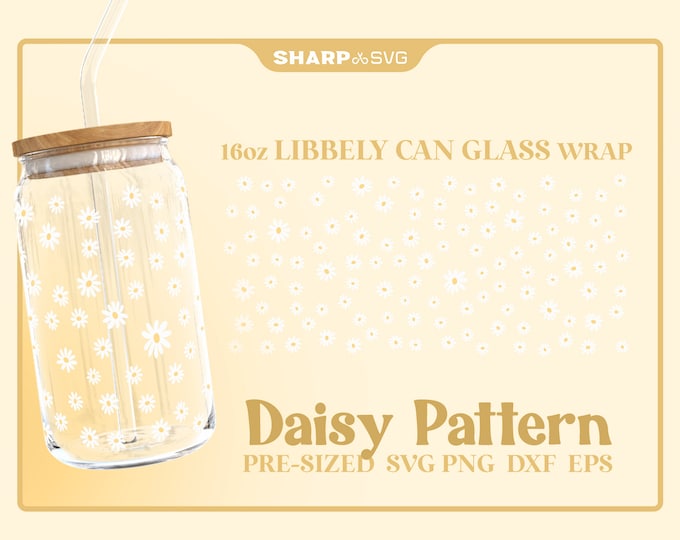 Daisy Flowers Can Glass Wrap SVG • 16oz Glass Beer Can Cutfile • Can Template • digital files dxf eps png • Cricut • Silhouette