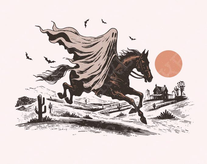 Cowboy Ghost Horse PNG, Halloween Shirt Digital Download, Spooky PNG, Cute Ghost PNG, Retro Halloween, Western Halloween