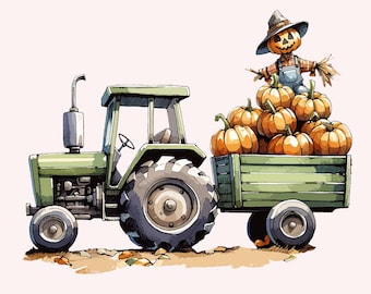 Herbst Traktor PNG, Sublimations-Designs, Herbst PNG, Aquarell Traktor, Kürbistraktor PNG, Kleinkind Jungen PNG, Bauernhof Tiere, Thanksgiving