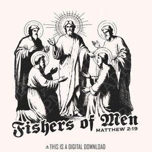 Fishers of Men PNG, Retro Christian Sublimation, Vintage Men&#39;s Bible Shirt png, Minimal Christian Dad PNG, Western Faith, Instant Download