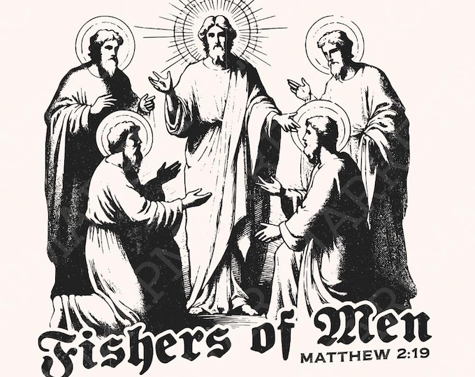 Fishers of Men PNG, Retro Christian Sublimation, Vintage Men's Bible Shirt png, Minimal Christian Dad PNG, Western Faith, Instant Download