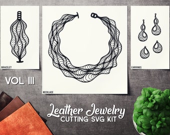 Leather Kit SVG - Earrings Bracelet Necklace -  VOL 3 - Cricut Files - Cutting Template - Leather Jewelry Templates Cut Files Laser DXF