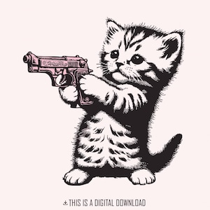 Mignon gun cat png, tendance png graphique, conception de t-shirt, gun cat, illustration meme, téléchargement numérique