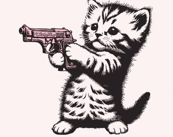 Cute Gun Cat png, Trending png Graphic, T-Shirt Design, Gun Cat, Meme Illustration, Digital Download