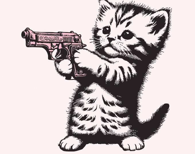 Cute Gun Cat png, Trending png Graphic, T-Shirt Design, Gun Cat, Meme Illustration, Digital Download