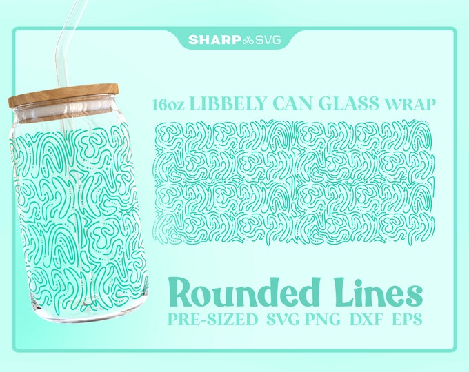 Rounded Lines SVG Can Glass Wrap SVG • 16oz Glass Beer Can Cutfile • Can Template • digital files dxf eps png • Cricut • Silhouette