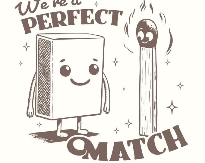 We're a Perfect Match PNG, Sublimation Design, Funny Valentine Vday PNG, Retro Hearts Valentine, Digital Design Download, Couple Matching