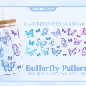 Schmetterling Muster Can Glasverpackung SVG • 16 Unzen Glas Bierdose Cutfile • Dosen Vorlage • digitale Dateien dxf eps png • Cricut • Silhouette
